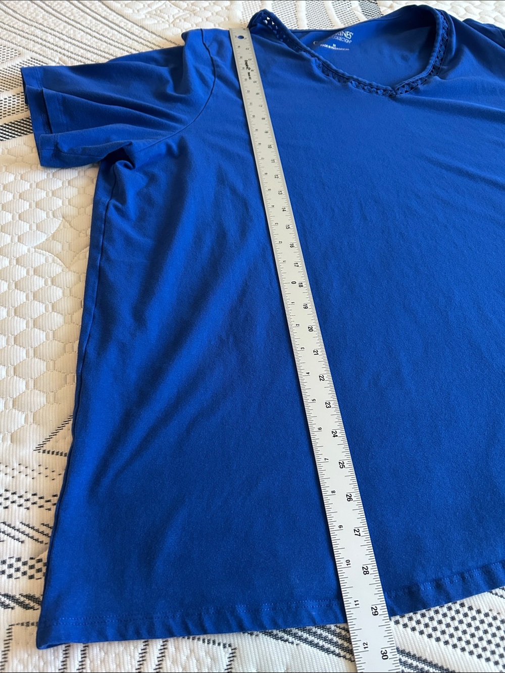 Catherines Royal Blue V-Neck Short Sleeve Top with Trim 3X - Picture 6 of 8